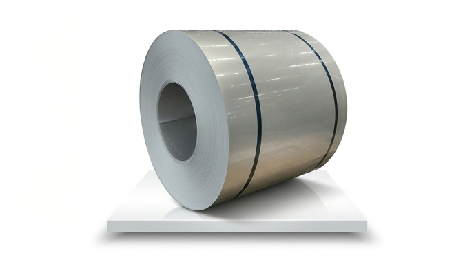 Precision slit SS 304 2B finish strip coil stacked inside warehouse stockyard