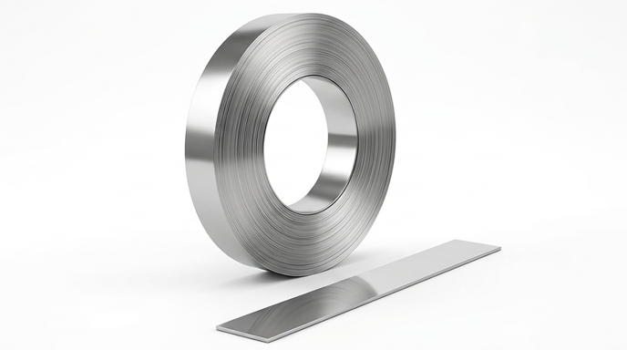 Precision slit SS 304 8K mirror finish strip coils stacked in warehouse stock