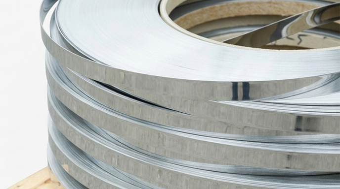 Precision slit SS 316 8K mirror finish strip coils stacked in warehouse stock